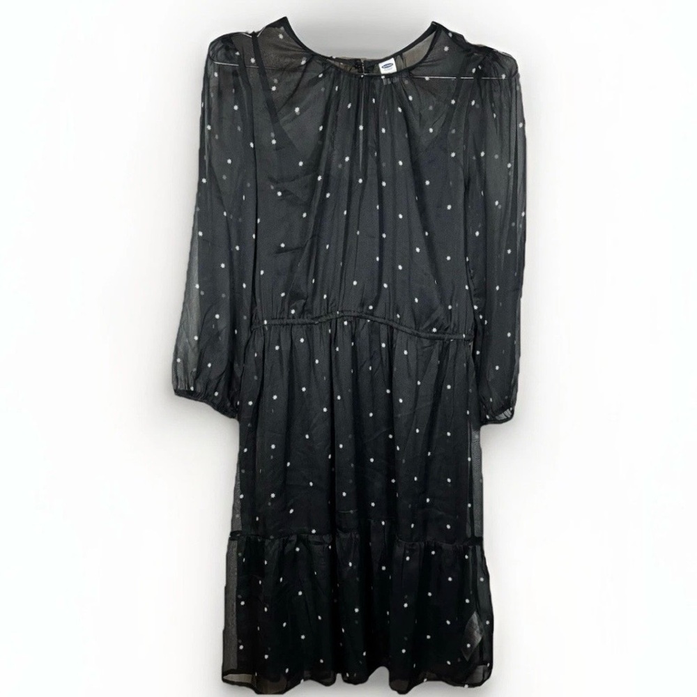 NWT Old Navy Dress Black White Stars Chiffon Lined Midi Women’s Size Small - Picture 1 of 11